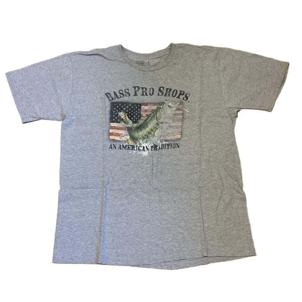 Vintage Bass Pro Shop Printed Gray Tee Shirt Short Sleeve XL Graphic T Shirt